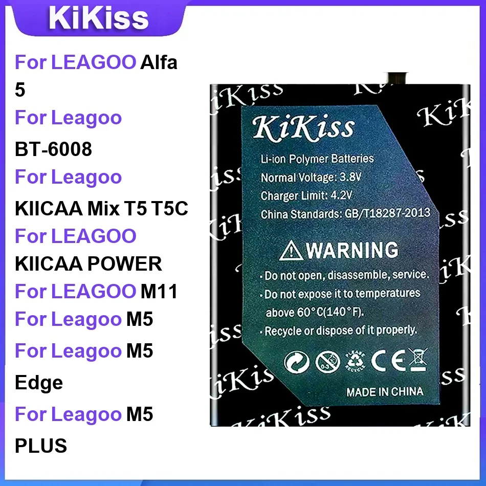 Аккумулятор для LEAGOO Alfa 5 BT-6008, для KIICAA Mix T5 POWER M11 M5/Edge/PLUS M9 Pro Power 2/Pro S10 S8 T8S, для Xrover BT-5702 Z5/6