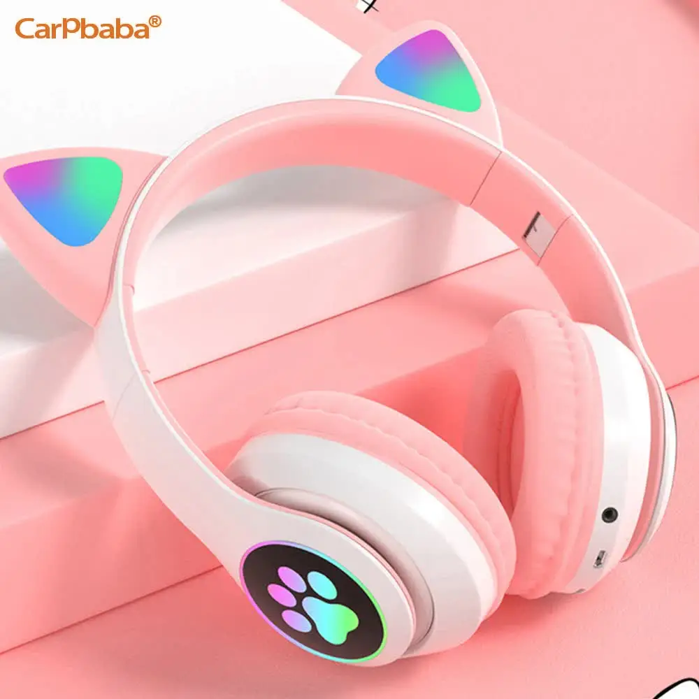 STN28 Wholesale Cute Wireless Bluetooth Headset LED Cat Ears Foldable Stereo Headphones Game Over the Ear Music Kids Earphones image 2