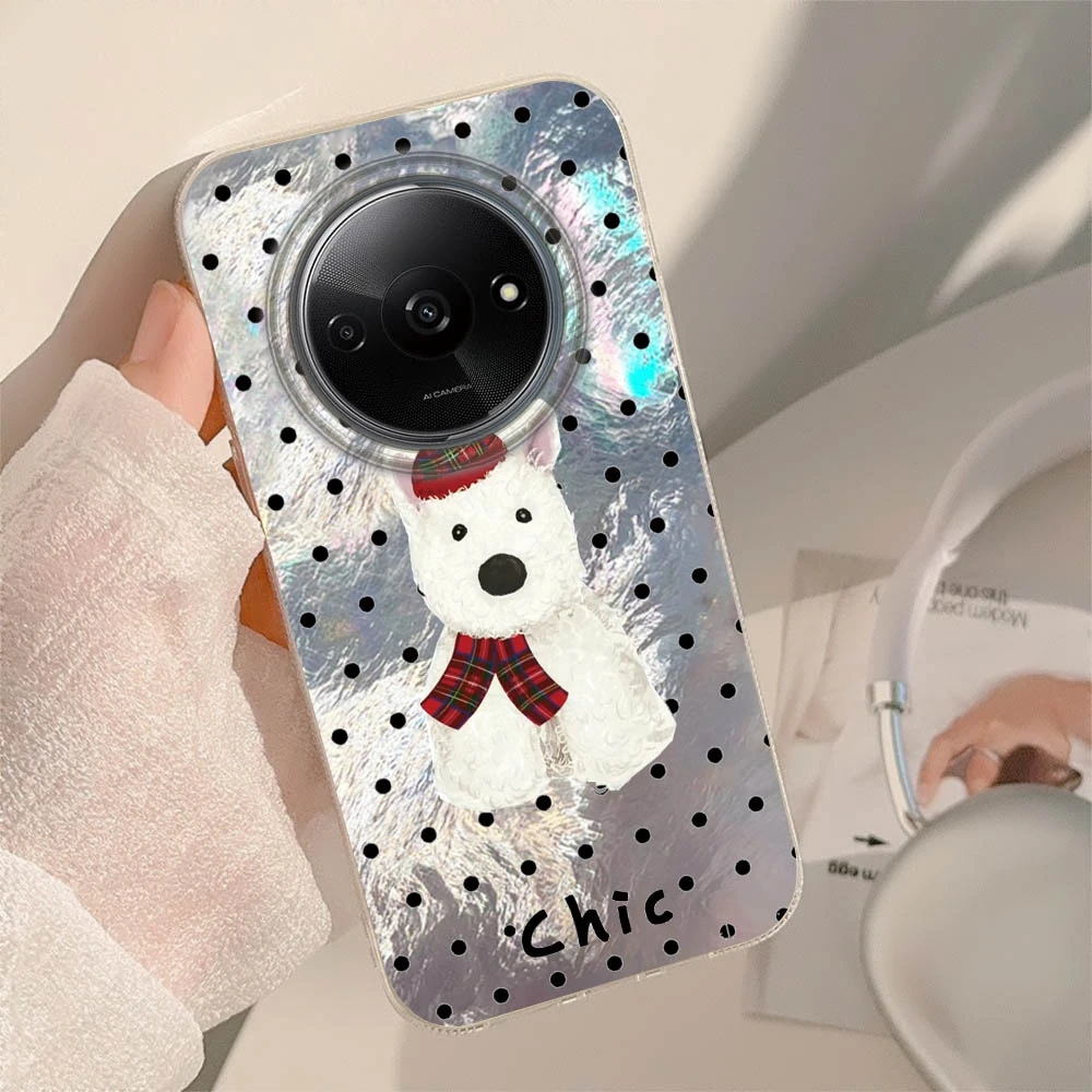 Circle Dot Cute Puppy Girls Phone Case For Xiaomi Redmi 15C 14C 13C Note 15 14 13 12 11 10 9 8 Pro A3 A2 A1 Women Funda Cover