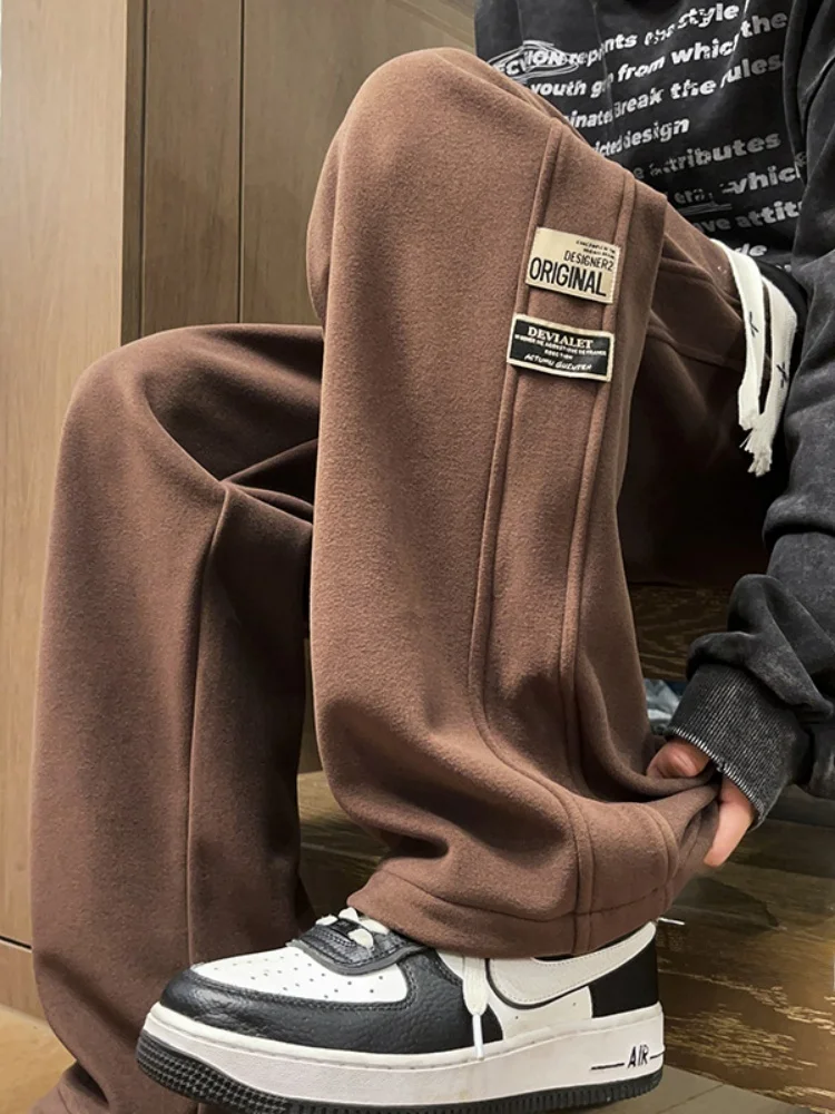 

Men's Spor Straight Leg Loose Fit Casual Pants American High Street Sle Wide Leg Trousers Lightweight Sweatpants