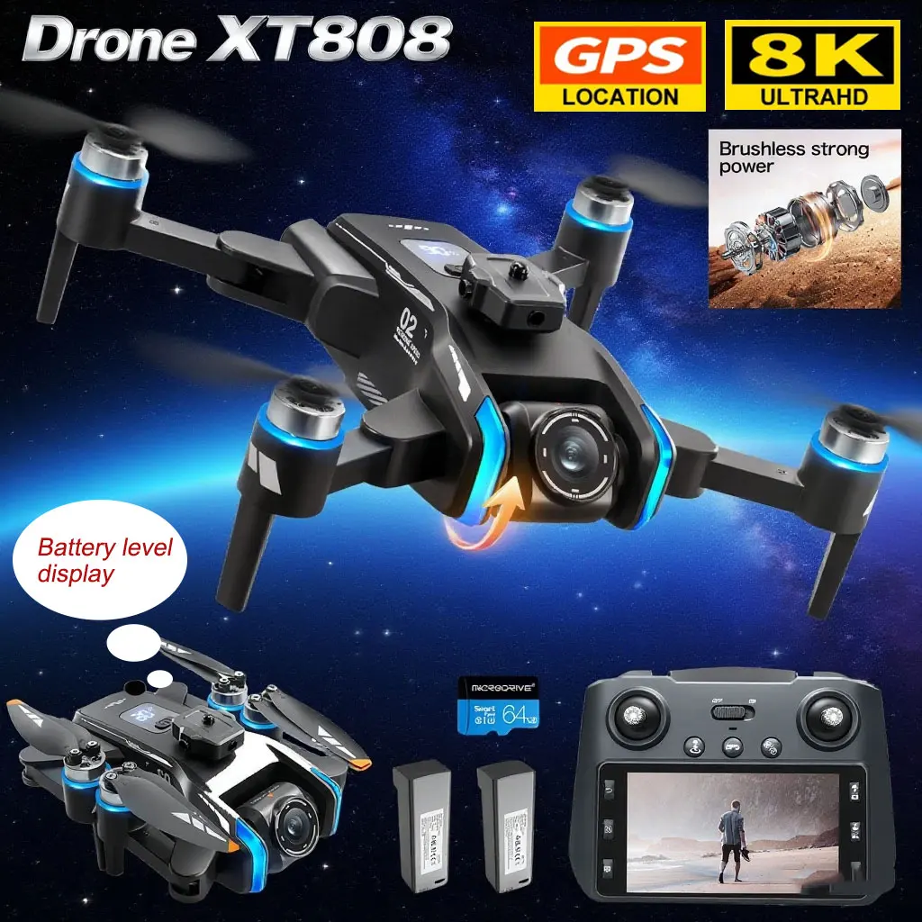 

XT808 Дрон 4K Профессиональная камера 8K с 5G WiFi FPV Экран дрона Пульт дистанционного управления Бесщеточный радиоуправляемый квадрокоптер для предотвращения препятствий