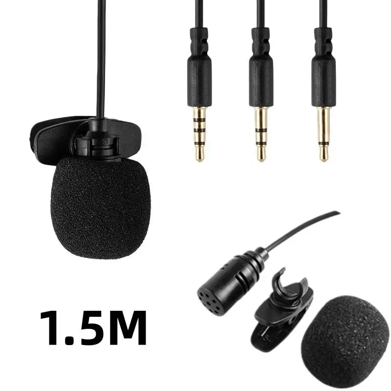 Hot 1Pcs Hands-free Condenser Clip-on Lapel Mic 1.5 Meters Mini Portable Lavalier Wired 3.5mm Microphone For Phone And Laptop PC