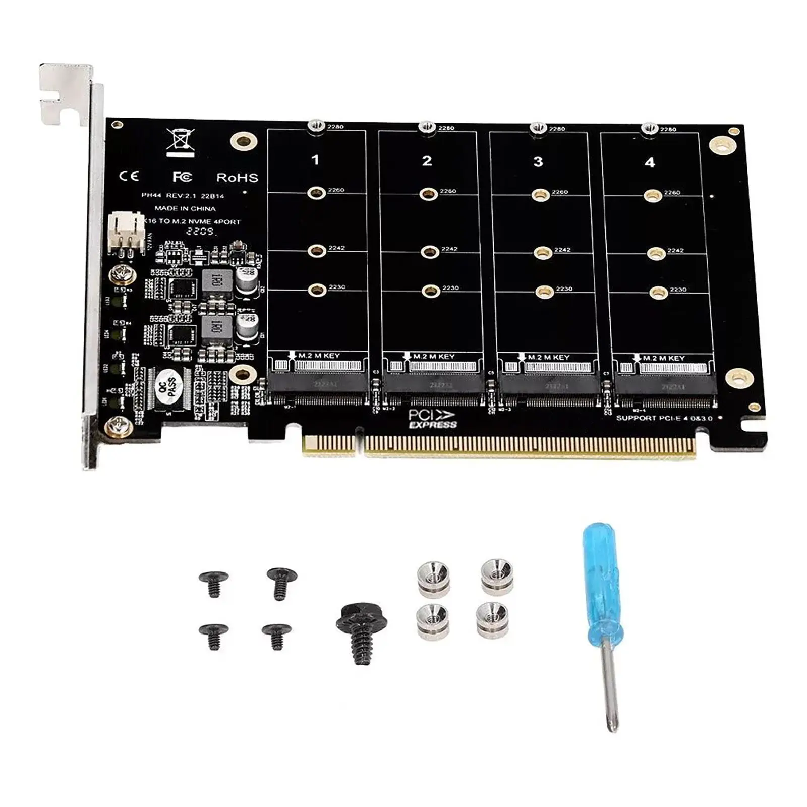 4Port M.2 M Key SSD To PCIE X16 Adapter PCIE 3.0/4.0 To NVME Host Expansion Card With LED Indicator Supports PCIE Split