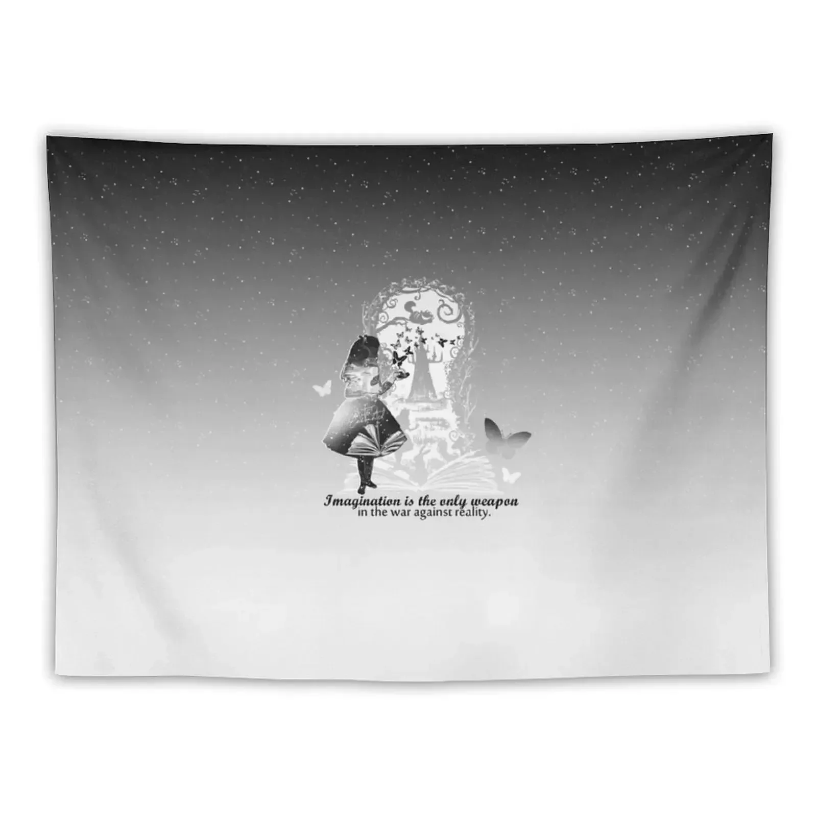 

Alice - Wonder - land - Magic Night Fantasy Book Black and White Tapestry Decoration Aesthetic Tapestry