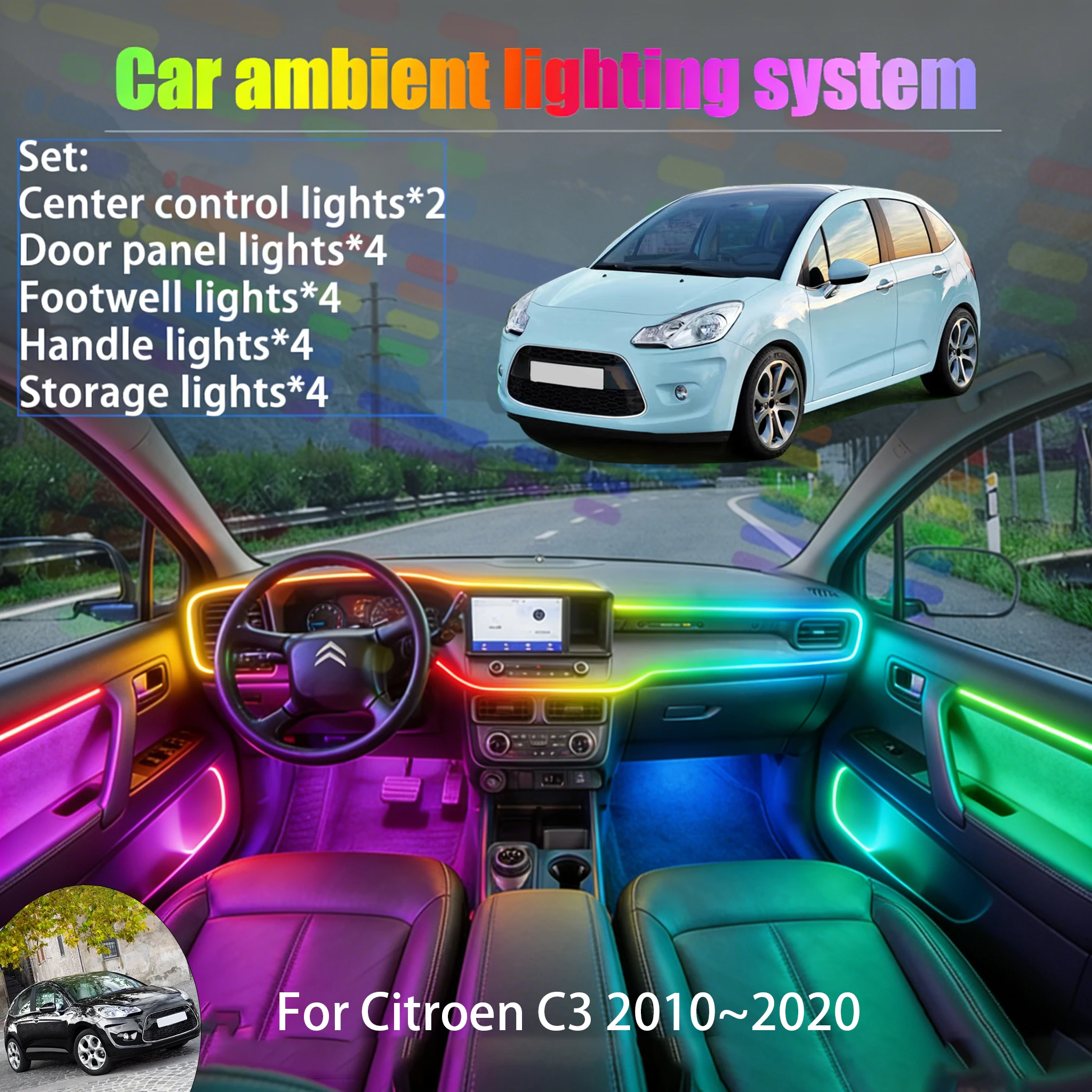 

Для Citroën C3 2010~2020 SC MK2 2/18 в 1: Комплект светодиодной подсветки салона и багажника USB RGB, атмосферная подсветка, автозапчасть