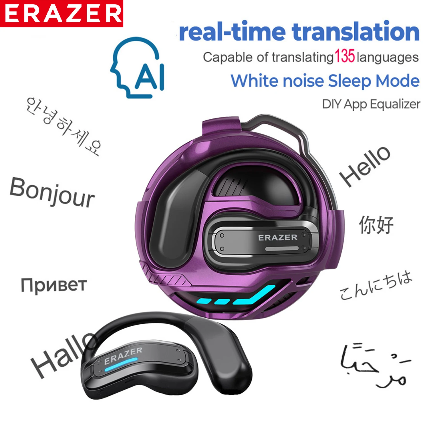 ERAZER X8 AI Vertaler Oordopjes Gaming Bluetooth 5.4 Draadloze hoofdtelefoon Lage latentie HD Oproepkoptelefoon met microfoon Waterdicht