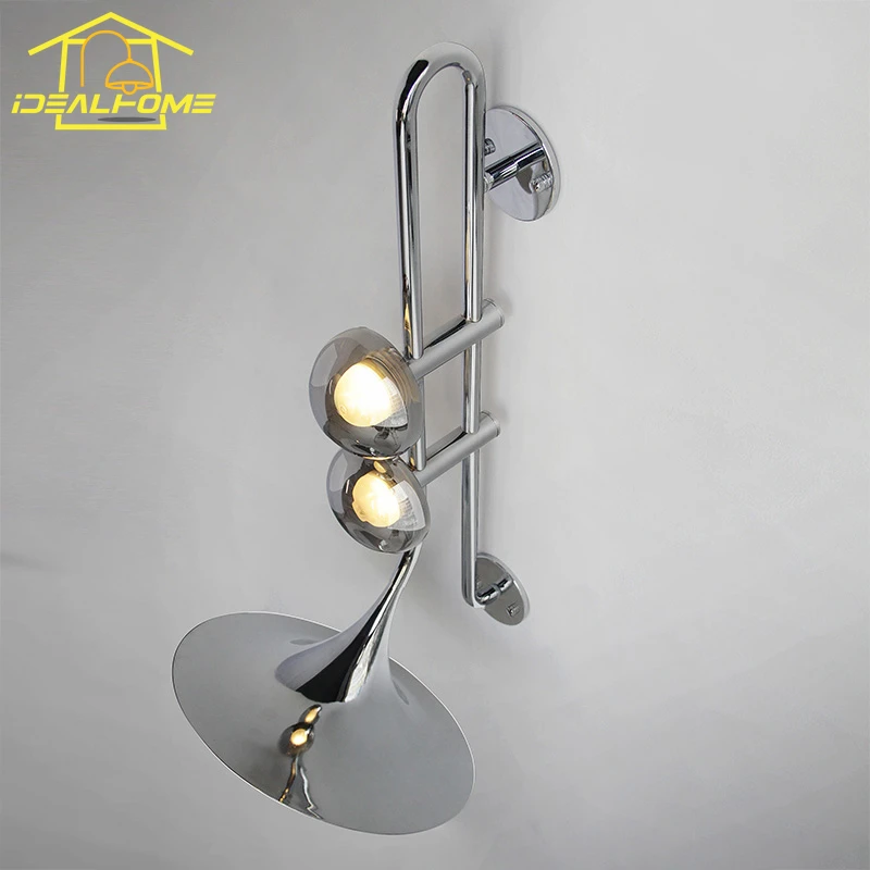 Designer Romantic Industrial Saxophone Wall Lamp LED Art Decorative Wall Lighting Commercial Restaurant Dining Room Background