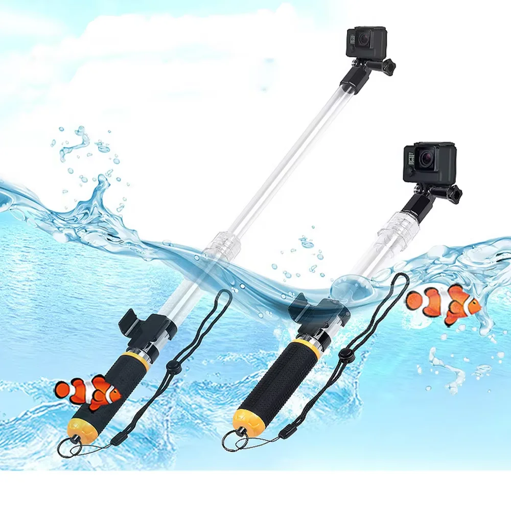 Waterproof Monopod Crystal Selfie Stick Telescopic Transparent Diving Rod for Phone Gopro Go Pro HERO 12 11 10 9 8 7 6  SJCAM