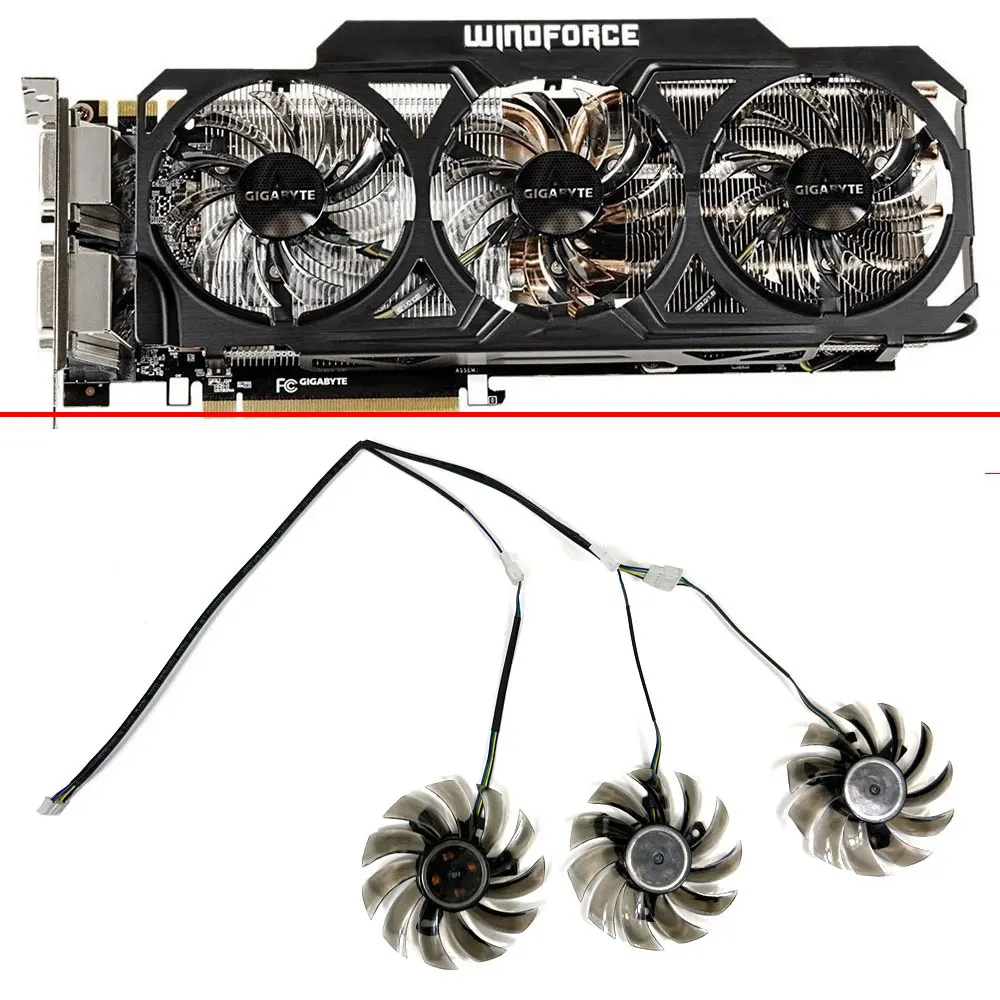 Wentylator chłodzący 75MM 4PIN T128010SU PLD08010S12HH dla gigabajta GTX 980 760 670 580 770 760 960 560Ti R9 290X karta graficzna GPU wentylatory