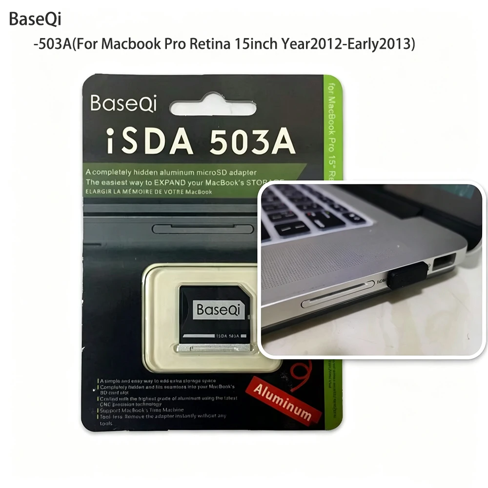BaseQi for MacBook Pro Retina 15inch Year2012-Early2013 MicroSD Card Adapter Seamless Aluminum Mini Drive Card Reader Model 503A