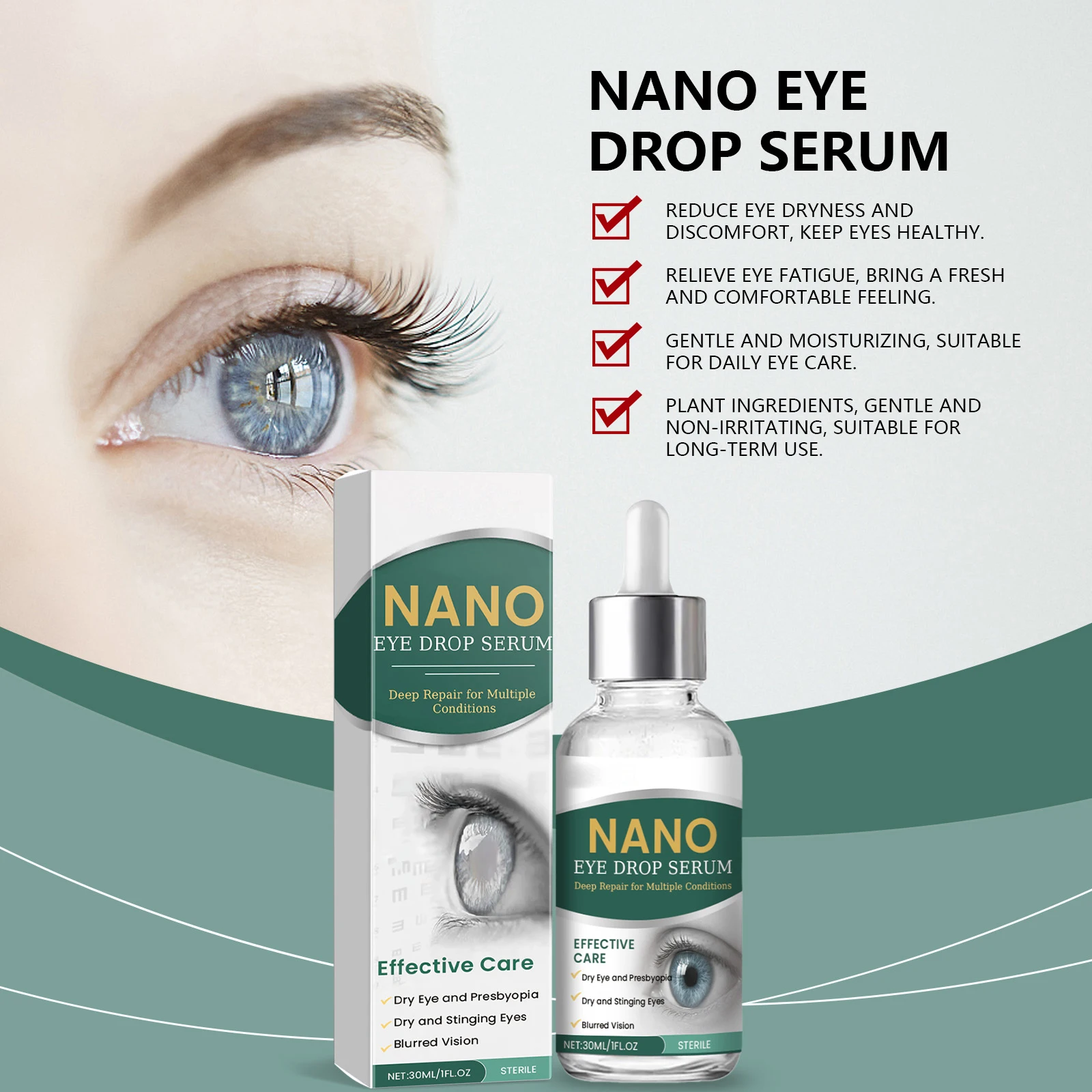 Natural Nano Lubricant Eye Drops 30ml Nano Eye Drop Serum Relieve Eyes Fatigue for Dry Eye Presbyopia