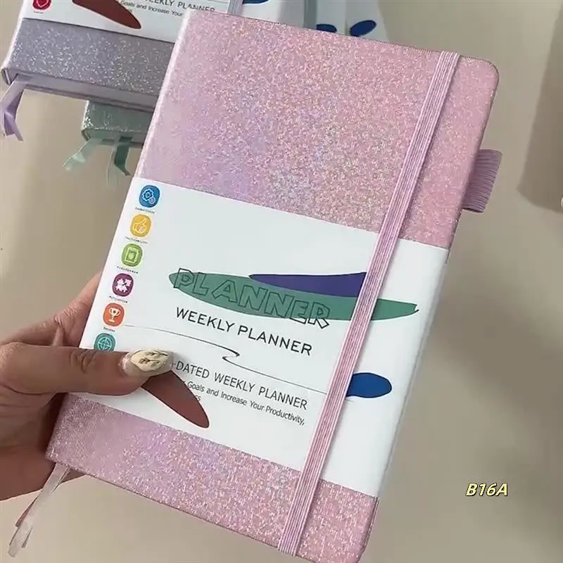 

A5 Notebook Paper Diary Notebook With Elastic Strap And Journal Stickers Pink Approx. 21 X 14.5Cm