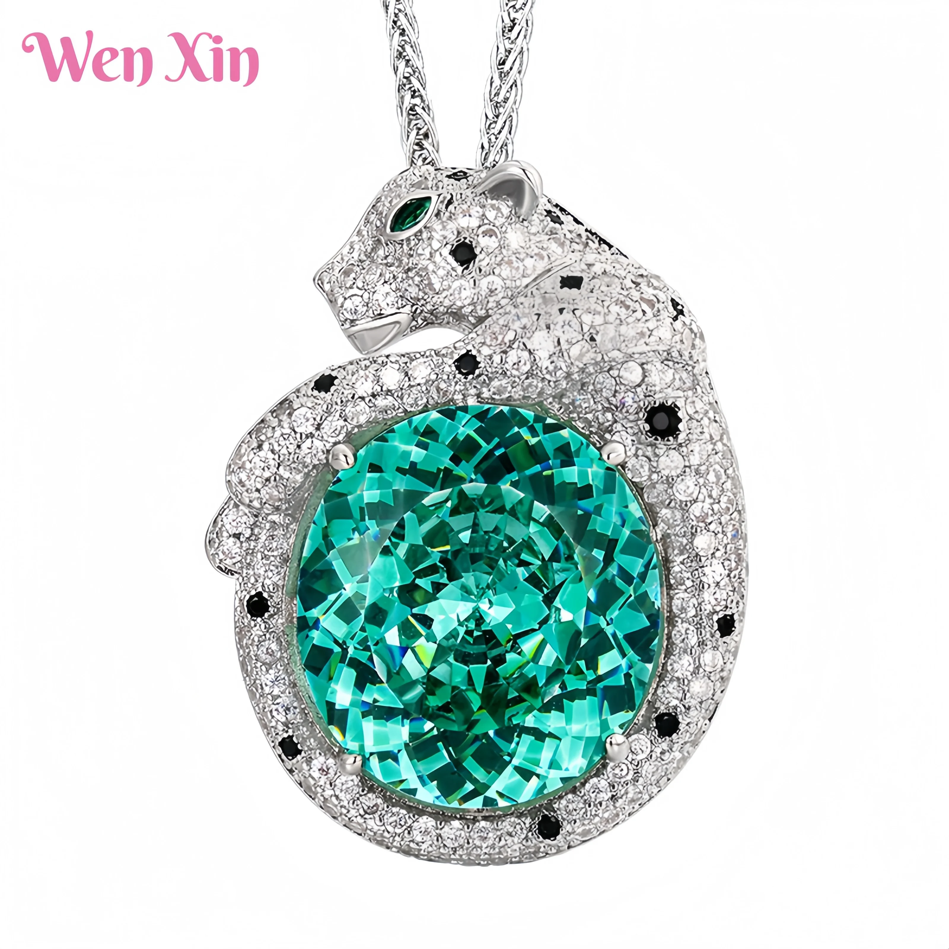 

WENXIN Brand MUSHAN MCT New Top Grade Simulated Pala Green Luxury Leopard Pendant Necklace Jewelry Fashion Jewelry Accessories