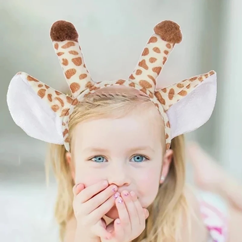 1Pcs Cartoon Giraffe Tiger Hairband Child Adult Animals Ears Headband Cosplay Costume Hair Band Birthday Party Prop Decoration