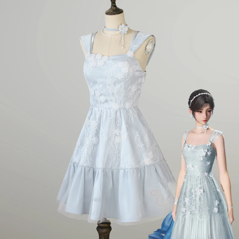 

New Game Love And Deepspace Heroines Cosplay Costume Girl Lace Flower Blue Dress Stage Dance Uniform Carnival Clothes