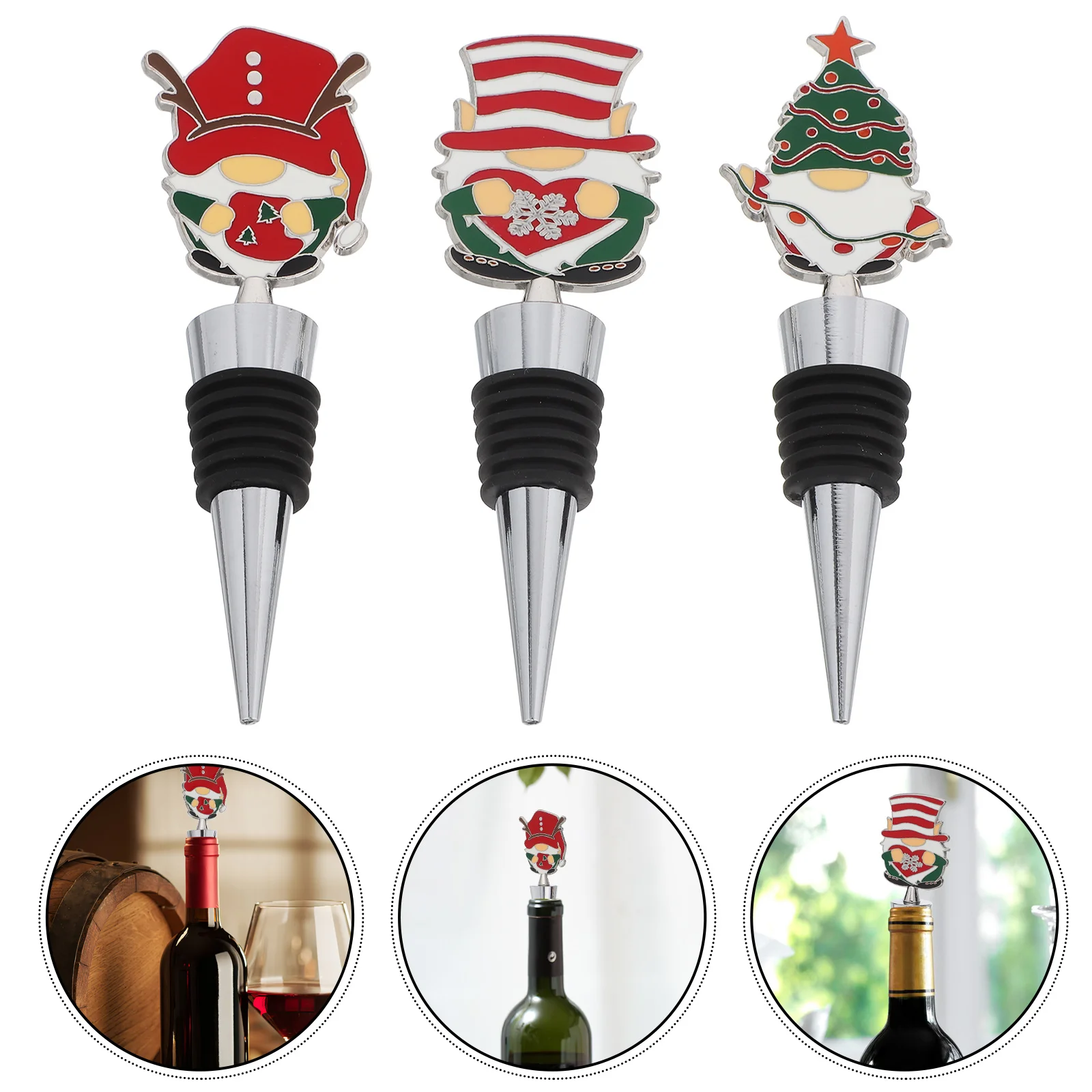 

3pcs Christmas Wine Stoppers Gnome Design Holiday Drink Preservation Sealer Reusable Bottle Top Sealer For Red Wine Beverage