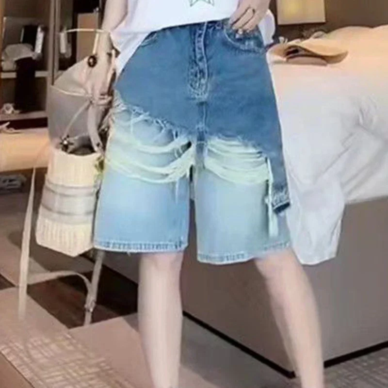 ripped denim shorts for women, loose fit 2024 summer outfit, new high waisted  high waisted slimming cropped pants