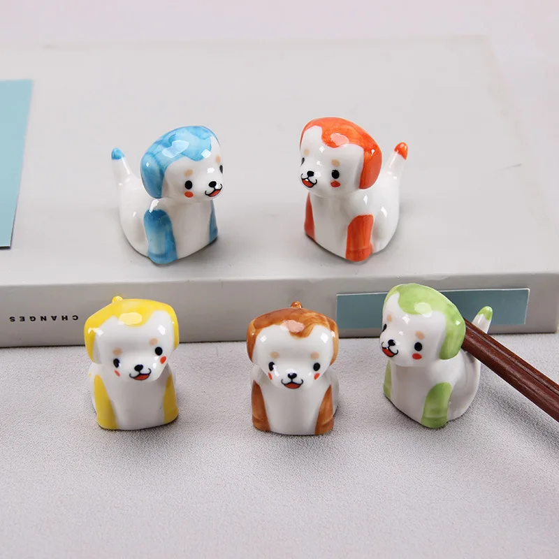 1PC Japanese Style Ceramic Puppy Chopstick Rest Cute Dog Shaped DIY Animal Figurines Landscape Mini Decor For Bonsai Garden Gift