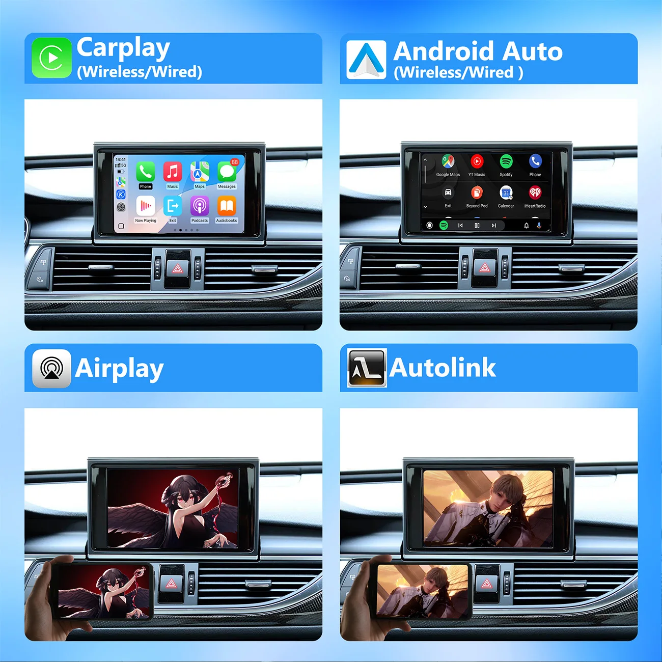 واجهة أوتوماتيكية CarPlay اللاسلكية لنظام أودي A6 A7 S6 S7 2012-2016 HN مع وظائف تشغيل السيارة بمرآة وصلة AirPlay #3