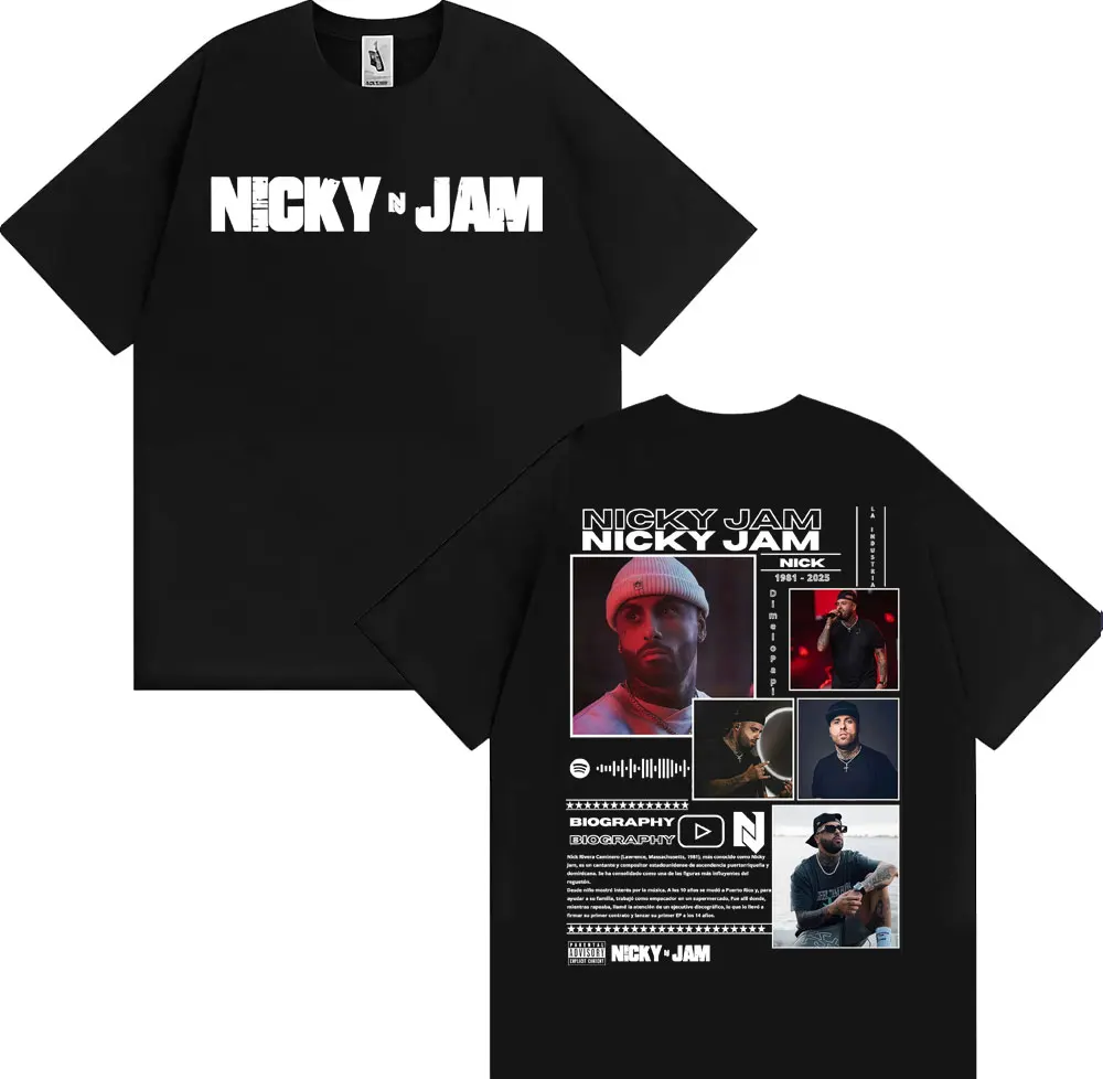 

Rapper Nicky Jam Album 2025 Tour T Shirts Men's Women Fashion Hip Hop Punk Streetwear T-shirt Cotton Casual Short Sleeve T Shirt