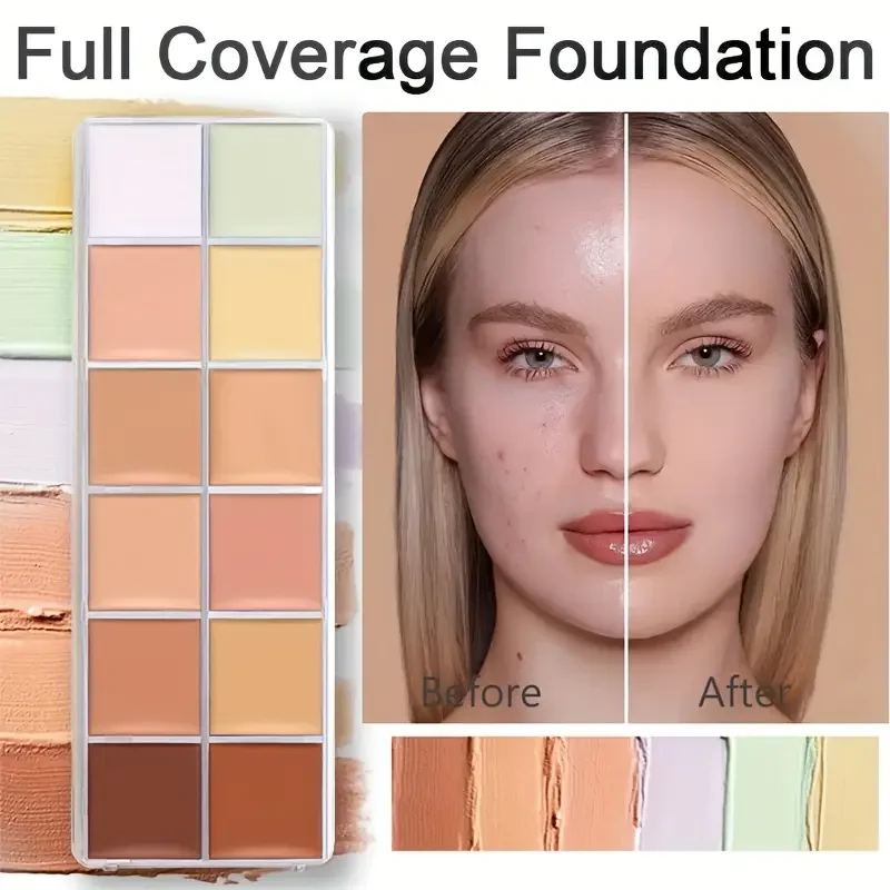 12색 컨실러 팔레트+컨실러 브러쉬, 누드 컨투어 크림은 문신 다크서클을 커버합니다. 페이스 파운데이션 보습 비점착성
