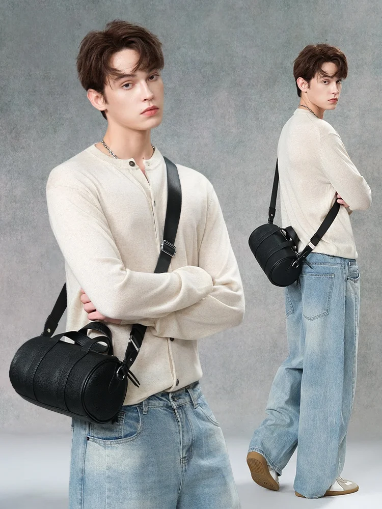 Casual Lazy Feel Crossbody Bag Men's Commuter Single Shoulder Bag Versatile Retro Style Youth Leisure round Box Shape Handbag