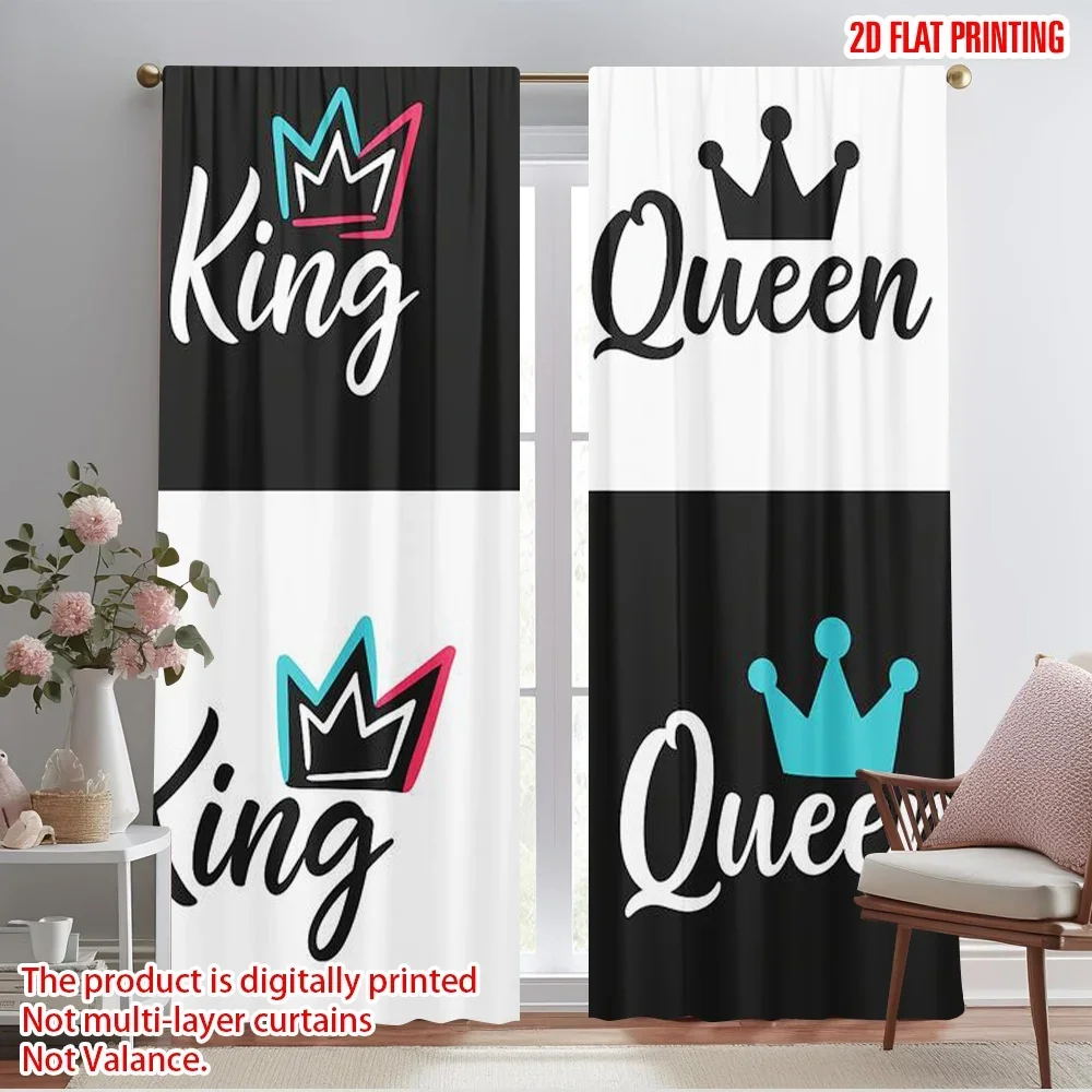 2pcs,2D plane printing Print Curtains Crown of King and Queen4 100% Polyester (without rod) Festive Ldeal for Living Room and