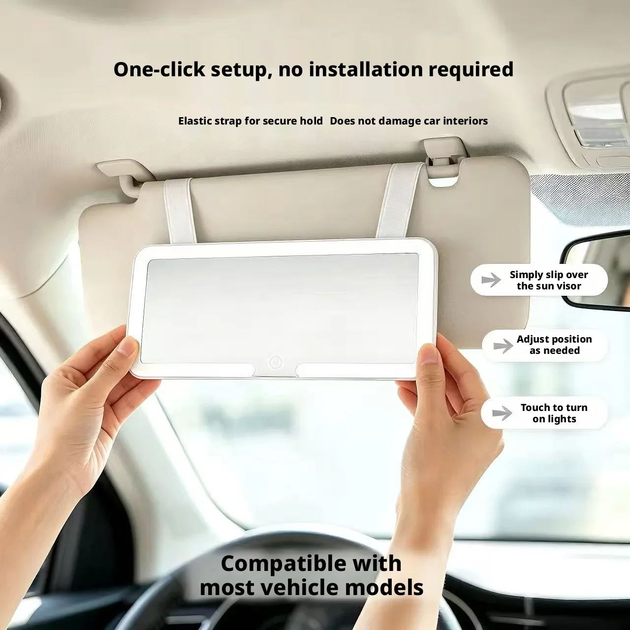 Portable Rechargeable LED Car Sun Visor Makeup Mirror 3 Light Settings Vanity Cosmetic Mirror Universal Car Interior Decoration