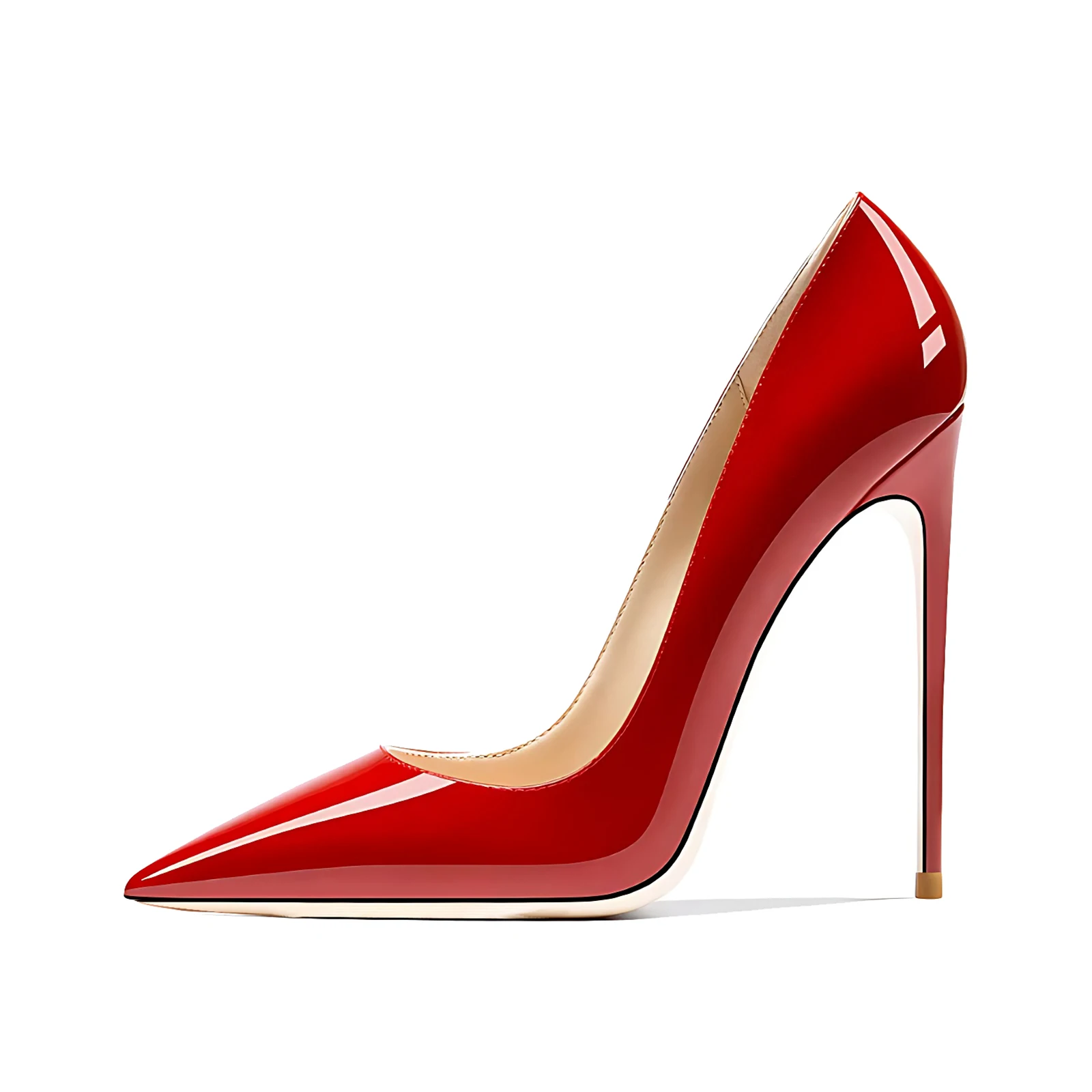 2024 New Pointed Shallow Mouth Patent Leather Stiletto Heels Large Size Women\'s Single Shoes