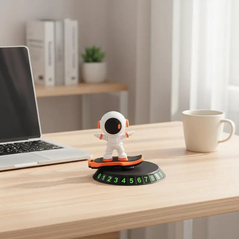 Creative Rotating Astronaut Skateboard Car Ornament Car Temporary Parking Number Auto Dashboard Plate Interior Accessories