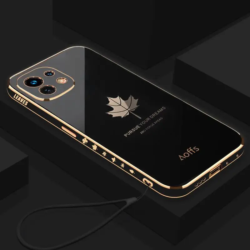 Mi11lite Luxury Maple Leaf Lanyard Case On For Xiaomi Mi 11 Lite 5g Ne 11lite 4g 11t Pro Plating Silicone Cover Poco X3 Nfc X5