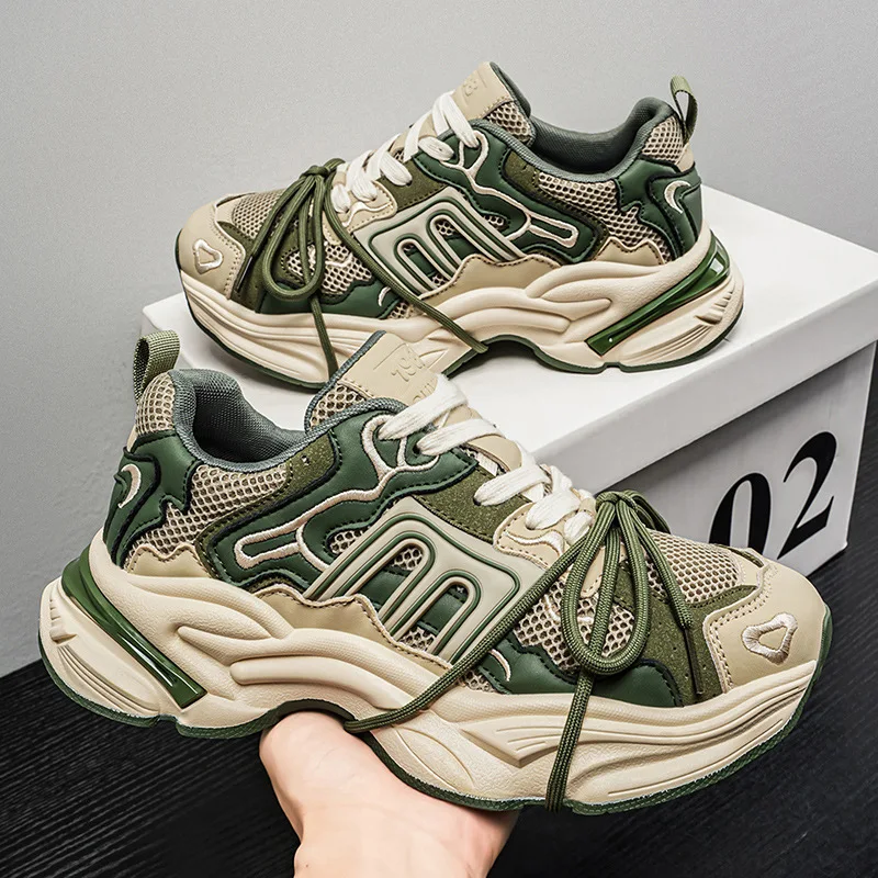 Men's Trendy Brand Casual Thick Soled Dad Shoes Height Increasing Lace up Fashionable Casual Sports Shoes