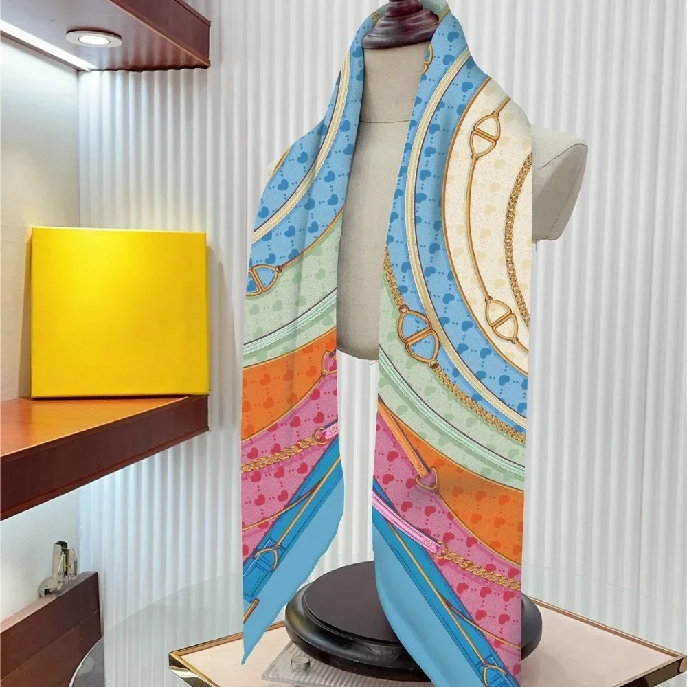 90CM French Love Circle Belt Chain High Quality Twill Silk Shawl Sunscreen Large Square Scarf Decorative Scarf Wholesale