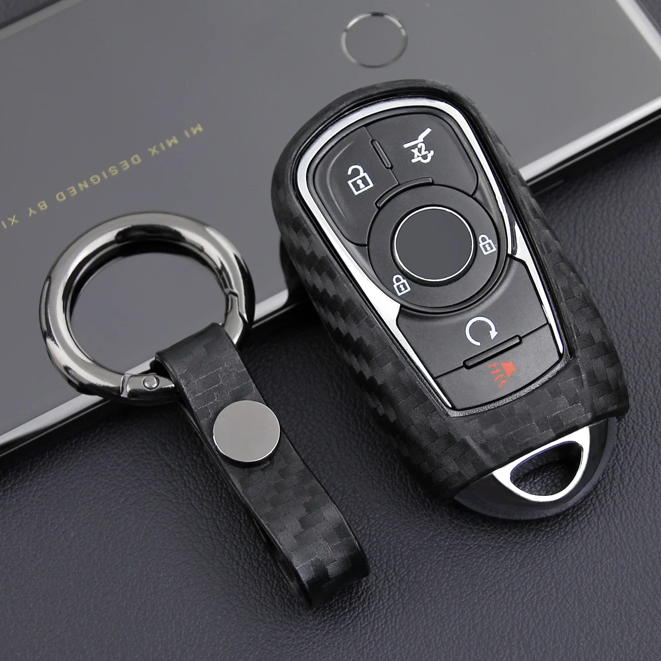 Carbon Fiber Smart Car Key Fob Case Cover Chain For Buick Enclave Envision Encore GX Lacrosse Regal Sportback TourX