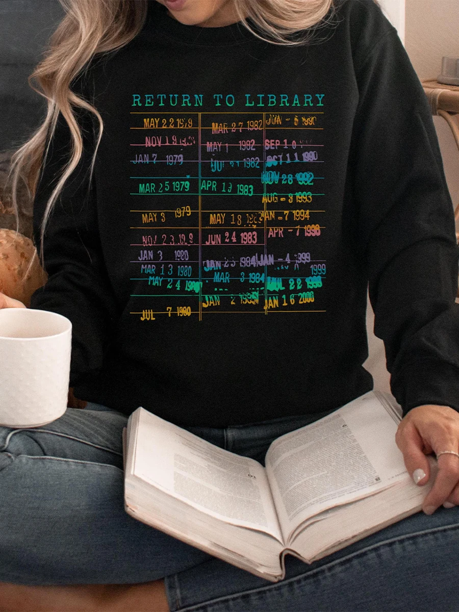 Return to Library Sweater Vintage Library Card Book Due Date Unisex Sweatshit Librarian English Bookish Sweatshirt Streetwear