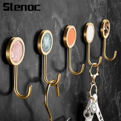 Stenoc Bathroom&Kitchen Decor Hook Self-Adhesive Solid Brass For Clothes Bag Hat Keys Holder Hanging Rack Robe Hook Wall Hanger