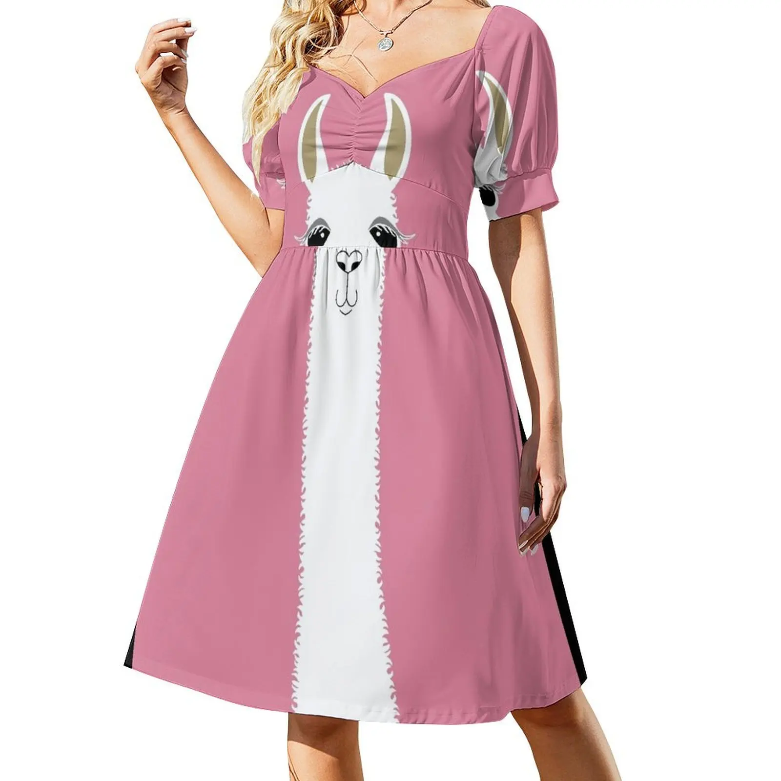 

LLAMA PORTRAIT #5 Short Sleeved Dress chic and elegant evening dress purple dress Clothing female women's summer jumpsuit