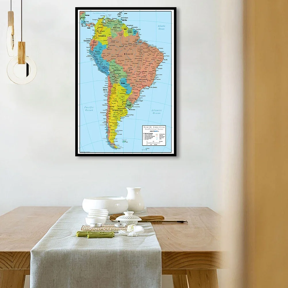 42*59cm de la América del Sur mapa político pared arte cartel lienzo pintado con Spray de viaje de la escuela habitación decoración para el hogar