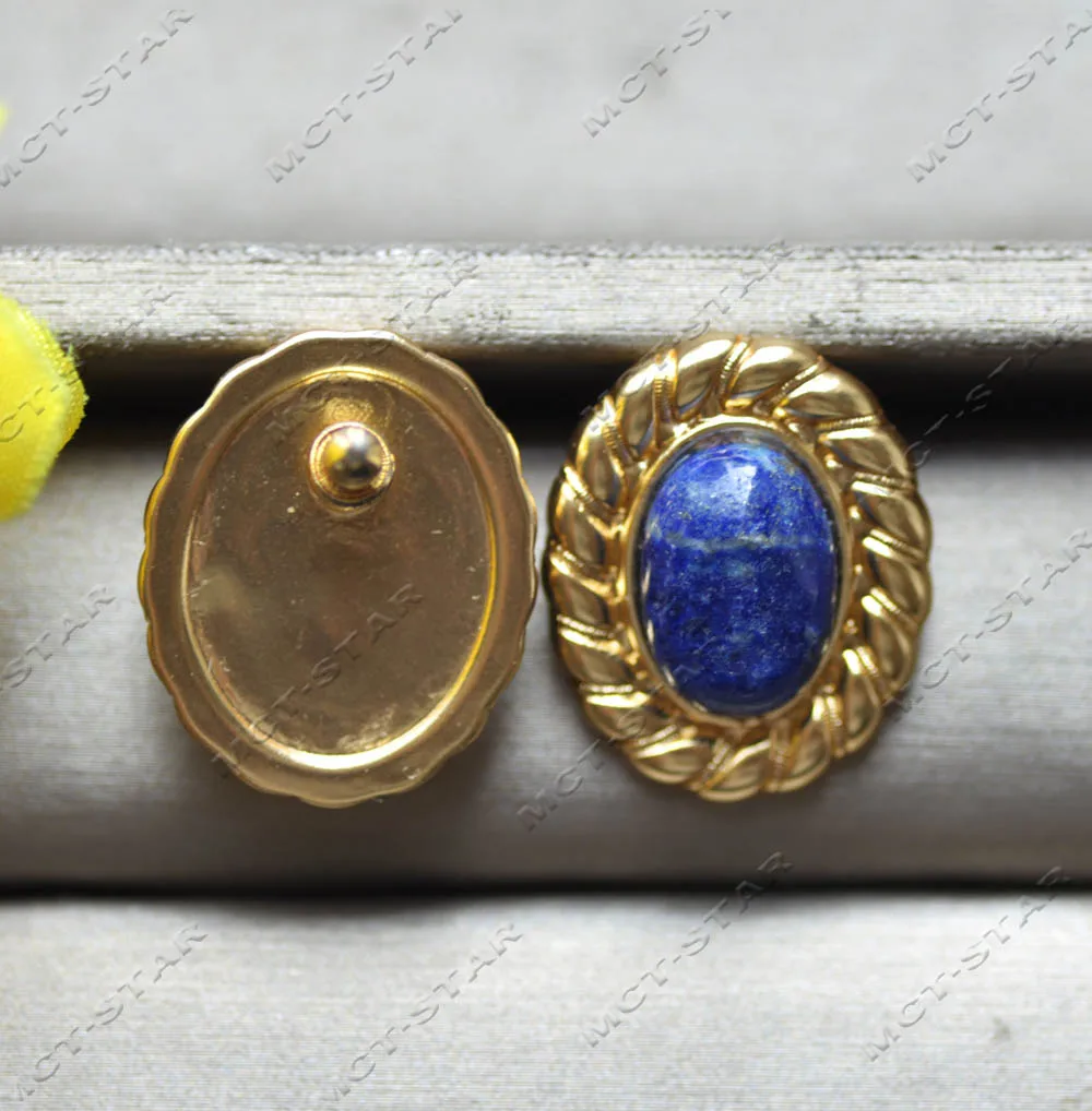 Z12837 25mm Blue Ellipsoid Lapis lazuli Inlay Gold-plating Stud Earring