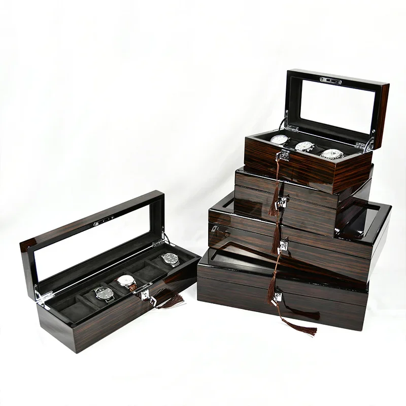 Wood Luxury Watch Boxes Storage Organizer Box 6 Slots Men Mechanical Watches Black Watch Box Case Wood Pillows Vintage Gift Idea