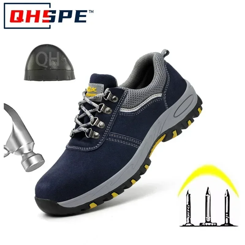 Women's Steel Toe Safety Boots Ankle Survival Anti-smashing Mid-plate Blue Safety Shoes for Protection