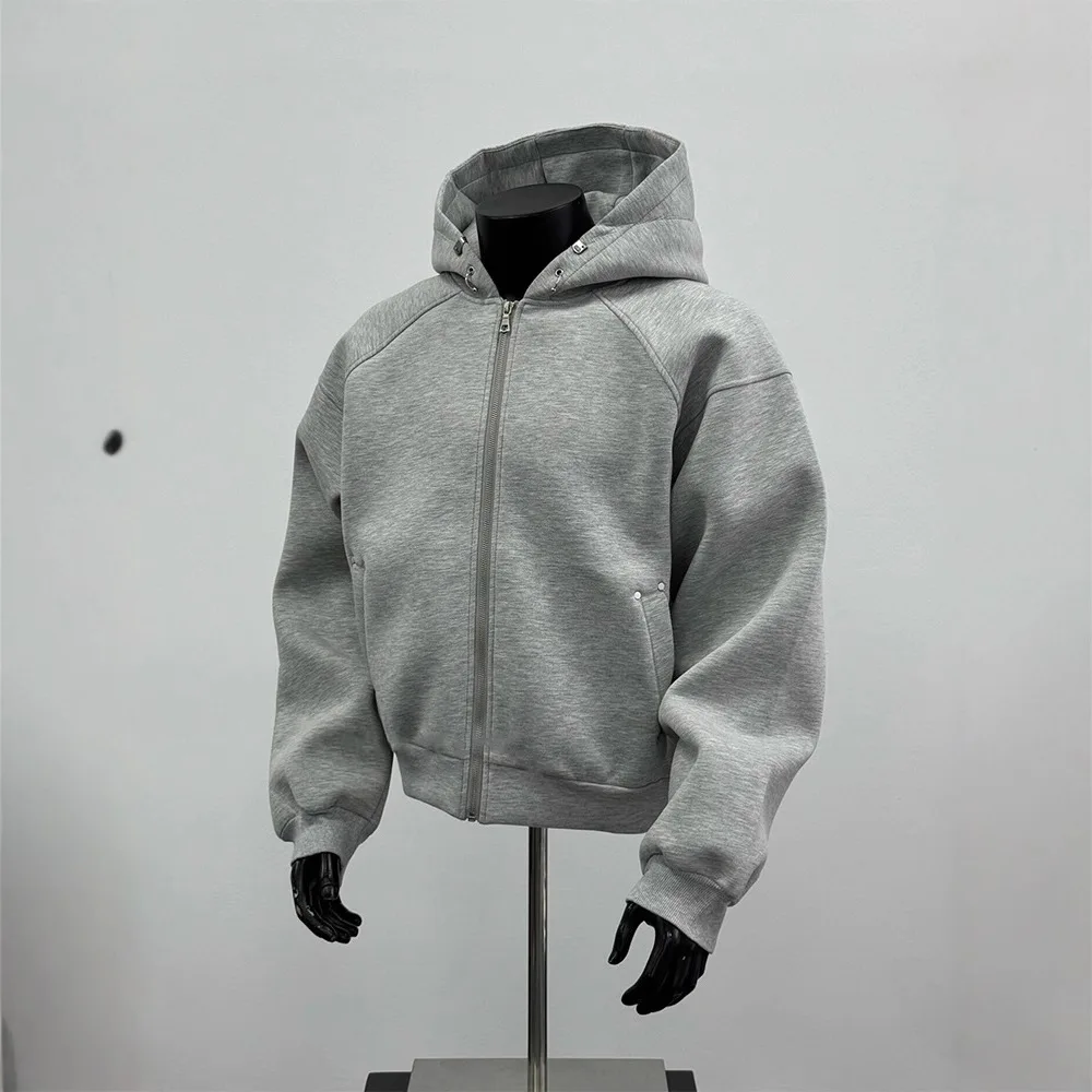 Cárdigan corto Retro estilo Boxy para hombre americano, chaqueta con capucha para hombre, silueta de otoño e invierno, Sudadera con capucha a la moda para hombre