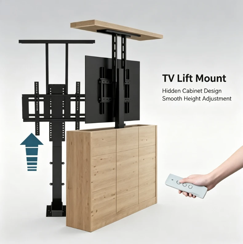 Electric TV Lift Stand Wireless Remote Control Hidden Floor Bracket Auto Height Adjustment Mount Home Bedroom Office
