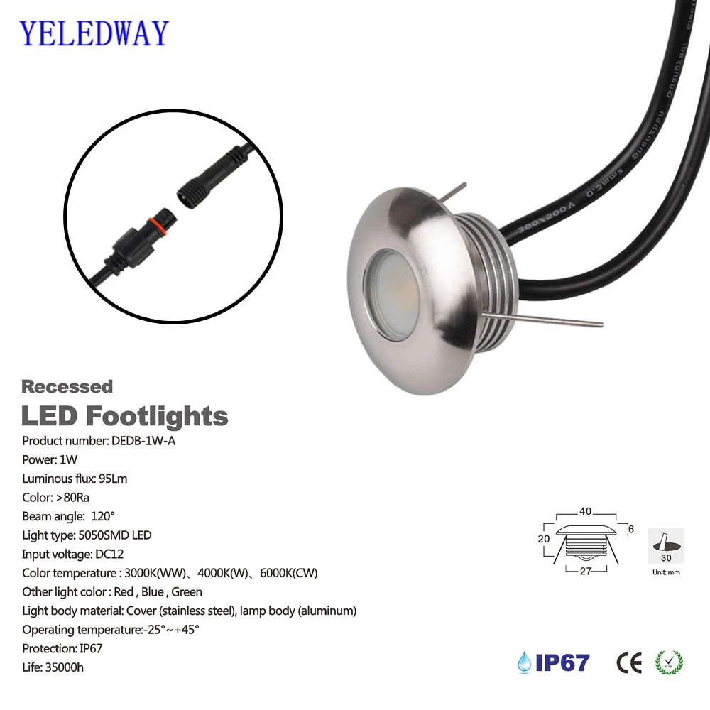1W Outdoor Stairs Light 220V 110V Embedded Step Wall Lamps IP67 Waterproof Garden Footlight LED Deck Staircase Lights 12V