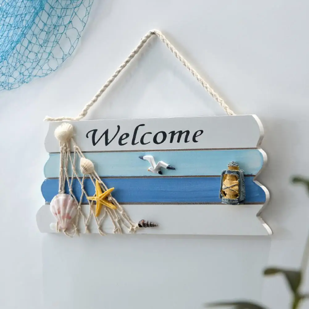 

Welcome Sign for Front Door Summer Seaside Style Ocean Wood Plaque with Starfish Shells for Farmhouse Outdoor Porch Decor