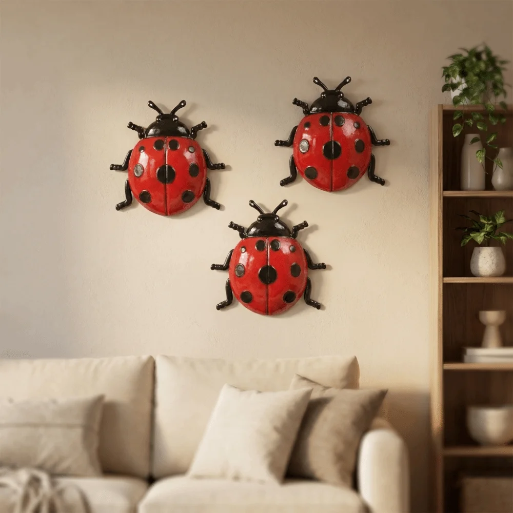 3PCS/SET Realistic Metal Wall Decoration Wall Hanging Craft Iron Beetle Wall Art Decorative Insect Insect Decorations
