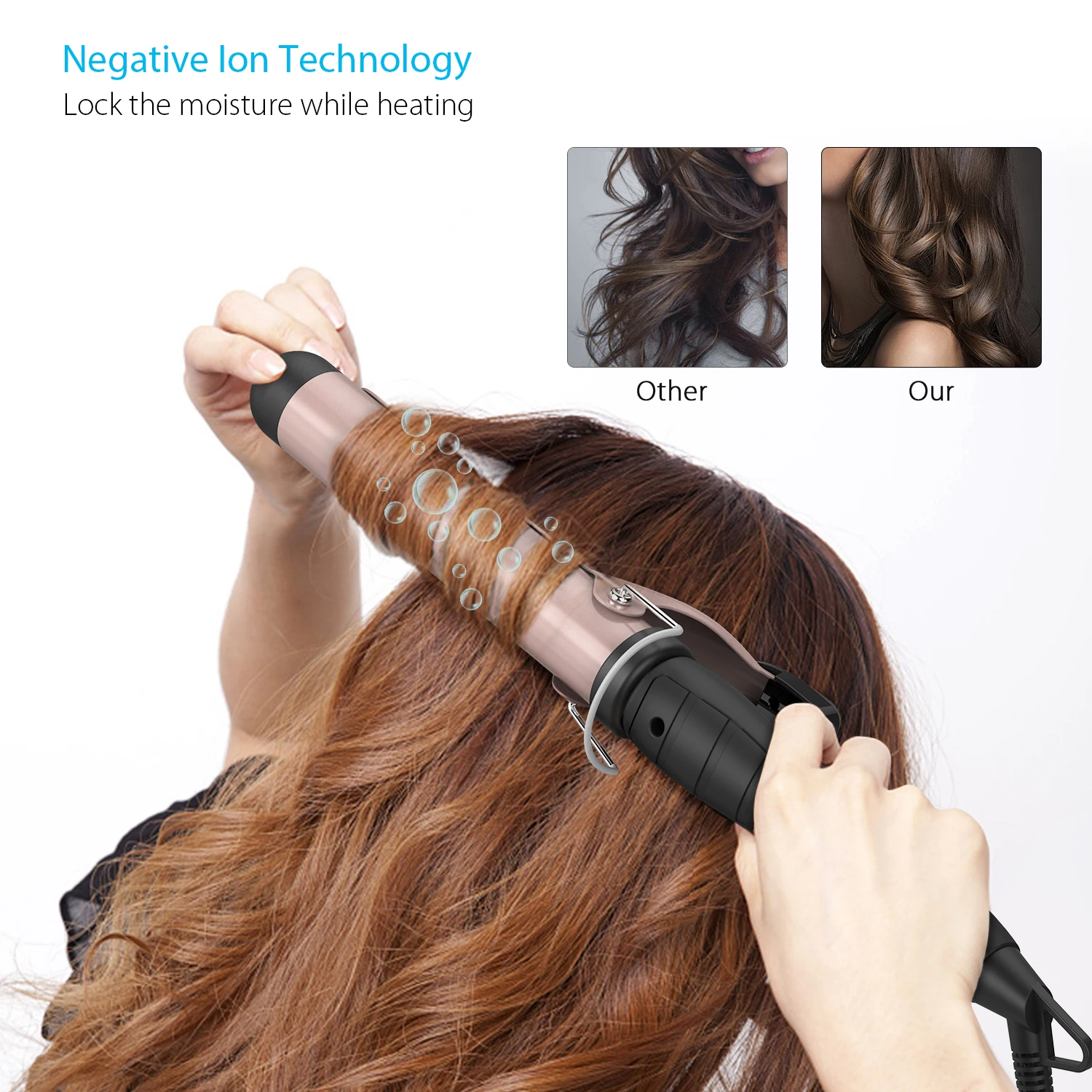 

1.25inch Hair Curling Iron Hair Curler Temperature Adjustable LCD Temp Display Hair Styling Tool Anti-scald Auto Shut-Off