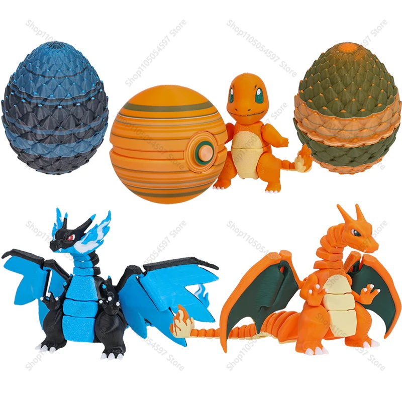 Figuras de Pokémon de Anime impresas en 3D, Charizard Mega Charizard X Charmander, modelo de huevo de dragón, estatua de movilidad conjunta, regalo para fanáticos de Navidad