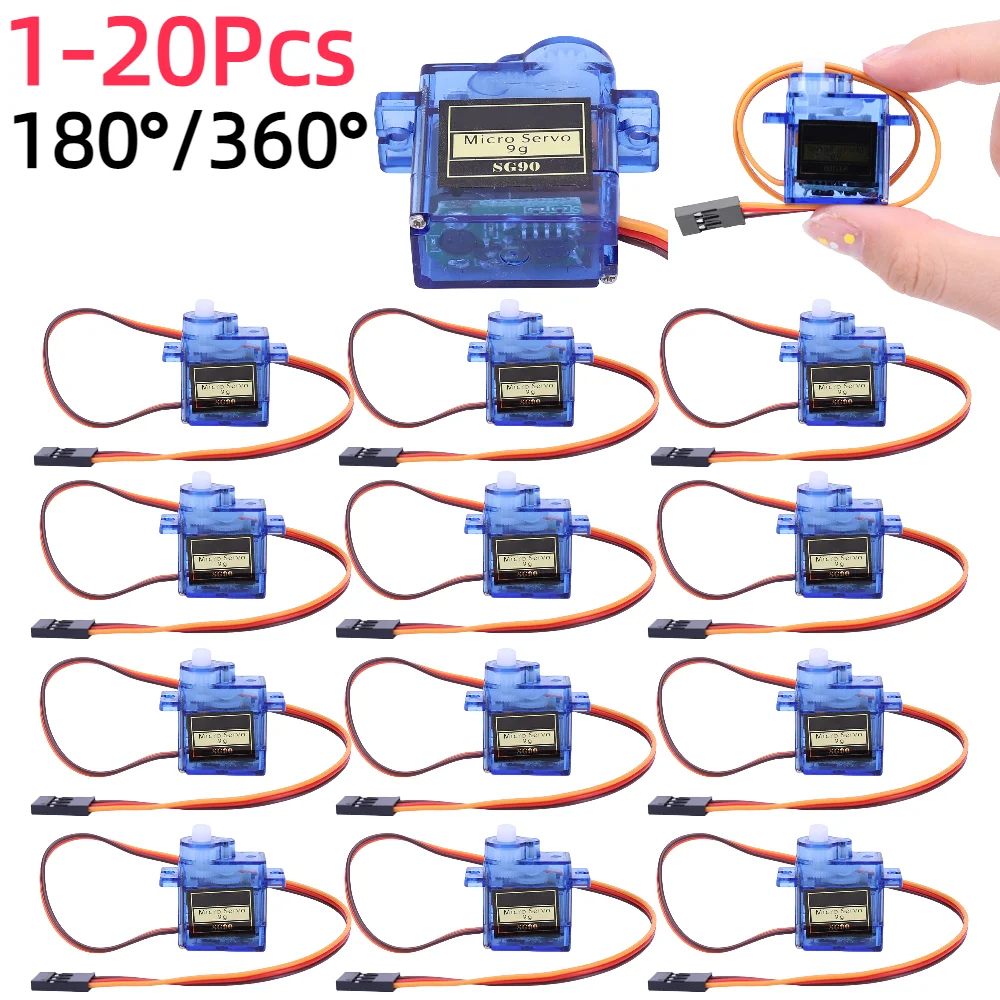 1-20Pcs SG90 9G Micro Servo Servo Motor for RC Planes Robot Arm 180°/360° Fixed-Wing Servo Motor Control for Airplane Helicopter