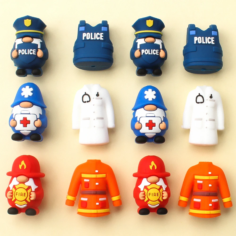 5/10/20pcs 3D Silicone Beads Firefighters Doctors Police  Decorative Focal Beads DIY Keychain Accessories For Pen Lanyard Making